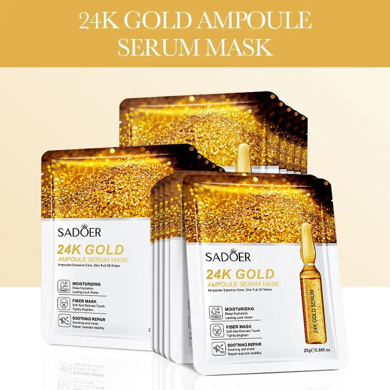 24K Gold Hyaluronic Acid Face Masks — Firming & Anti-Wrinkle (15 Sheets)