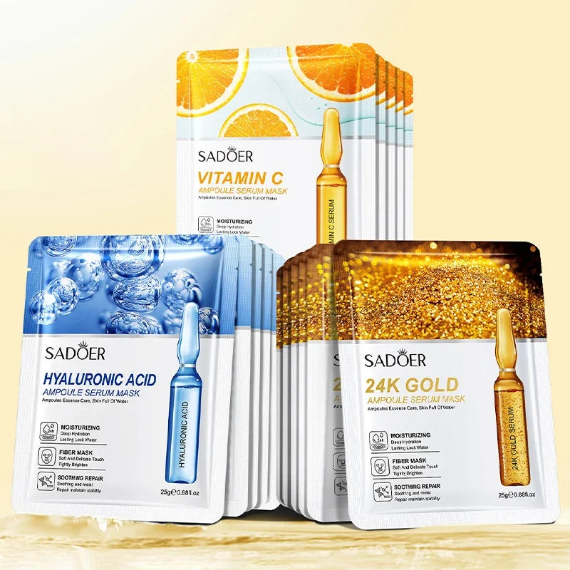 24K Gold Hyaluronic Acid Face Masks — Firming & Anti-Wrinkle (15 Sheets)