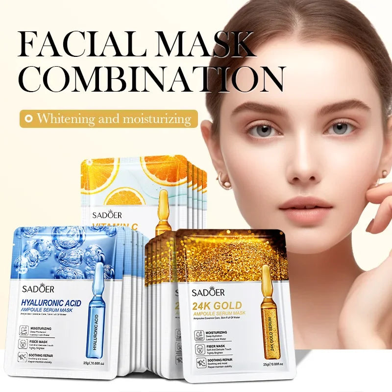24K Gold Hyaluronic Acid Face Masks — Firming & Anti-Wrinkle (15 Sheets)