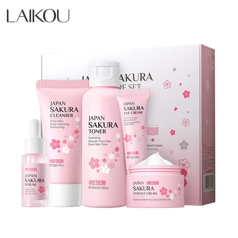 LAIKOU Sakura 5-Piece Korean Skincare Gift Set — Moisturising & Pore-Refining