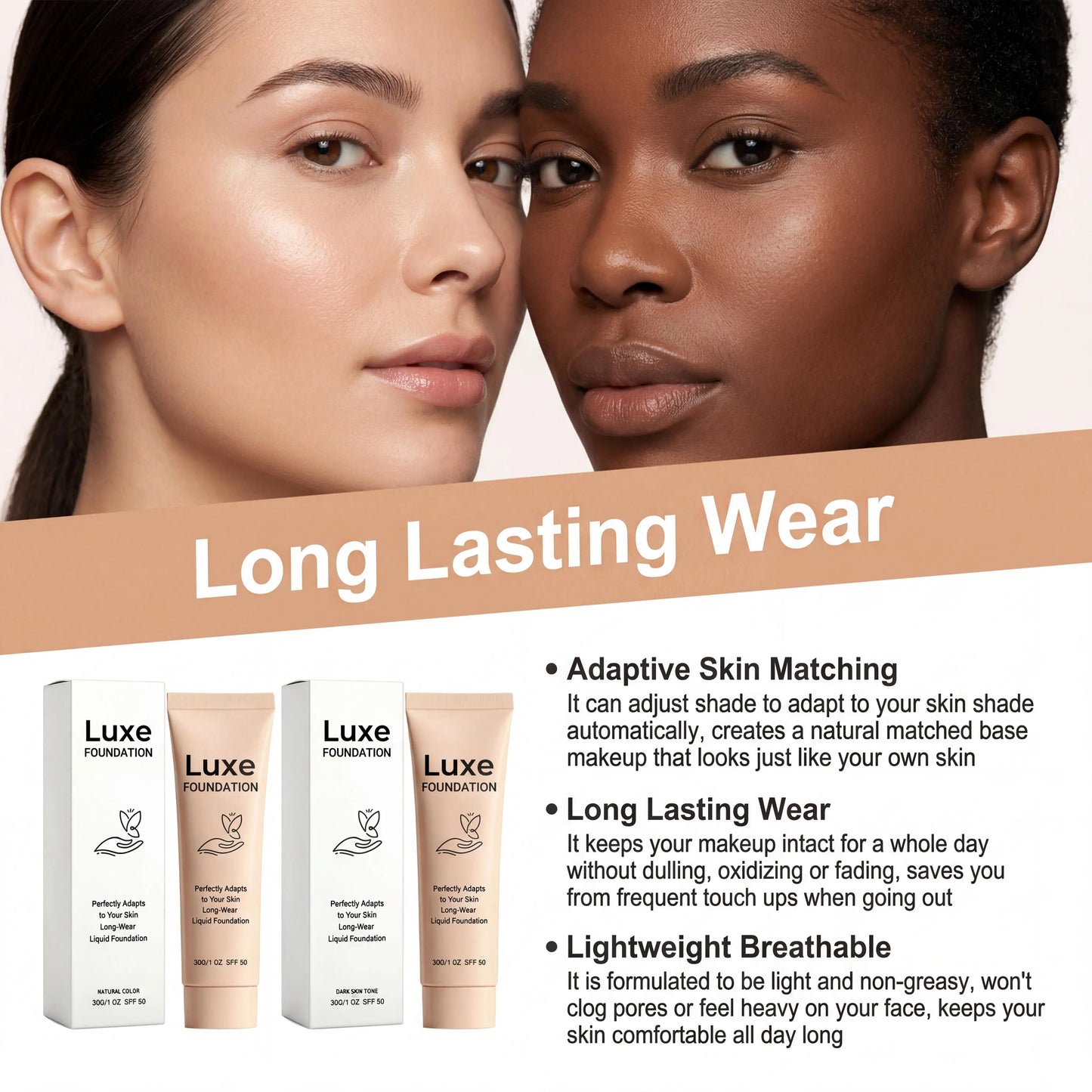 SPF50 Colour-Adapting Foundation — Natural Finish Makeup Base