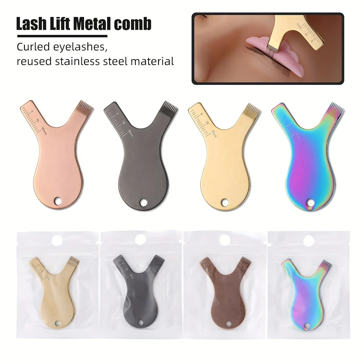 Reusable Y-Shape Stainless Steel Lash Lift Brush — Precision Eyelash Comb & Cleaning Tool