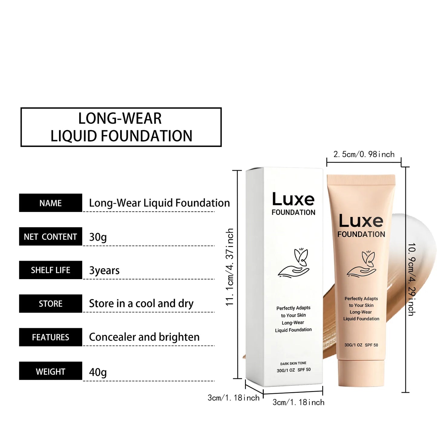 SPF50 Colour-Adapting Foundation — Natural Finish Makeup Base