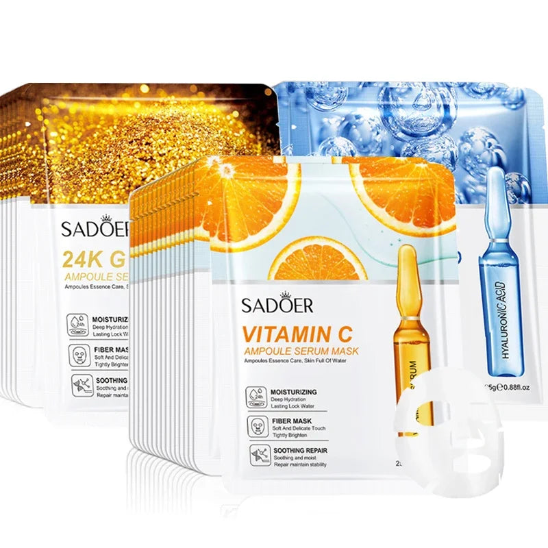 24K Gold Hyaluronic Acid Face Masks — Firming & Anti-Wrinkle (15 Sheets)