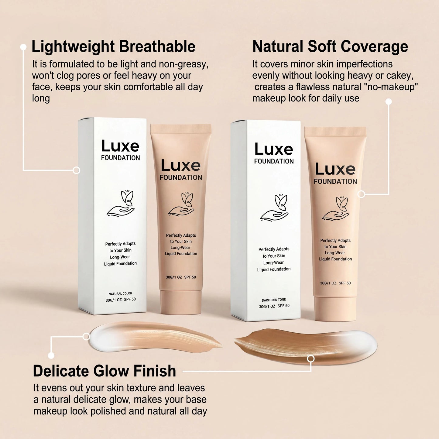 SPF50 Colour-Adapting Foundation — Natural Finish Makeup Base